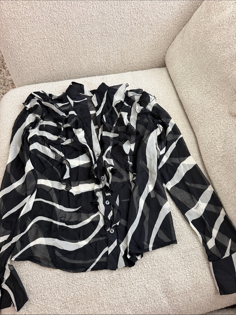 Vinted Valentino Black and White Abstract Ruffle Button-Down Blouse